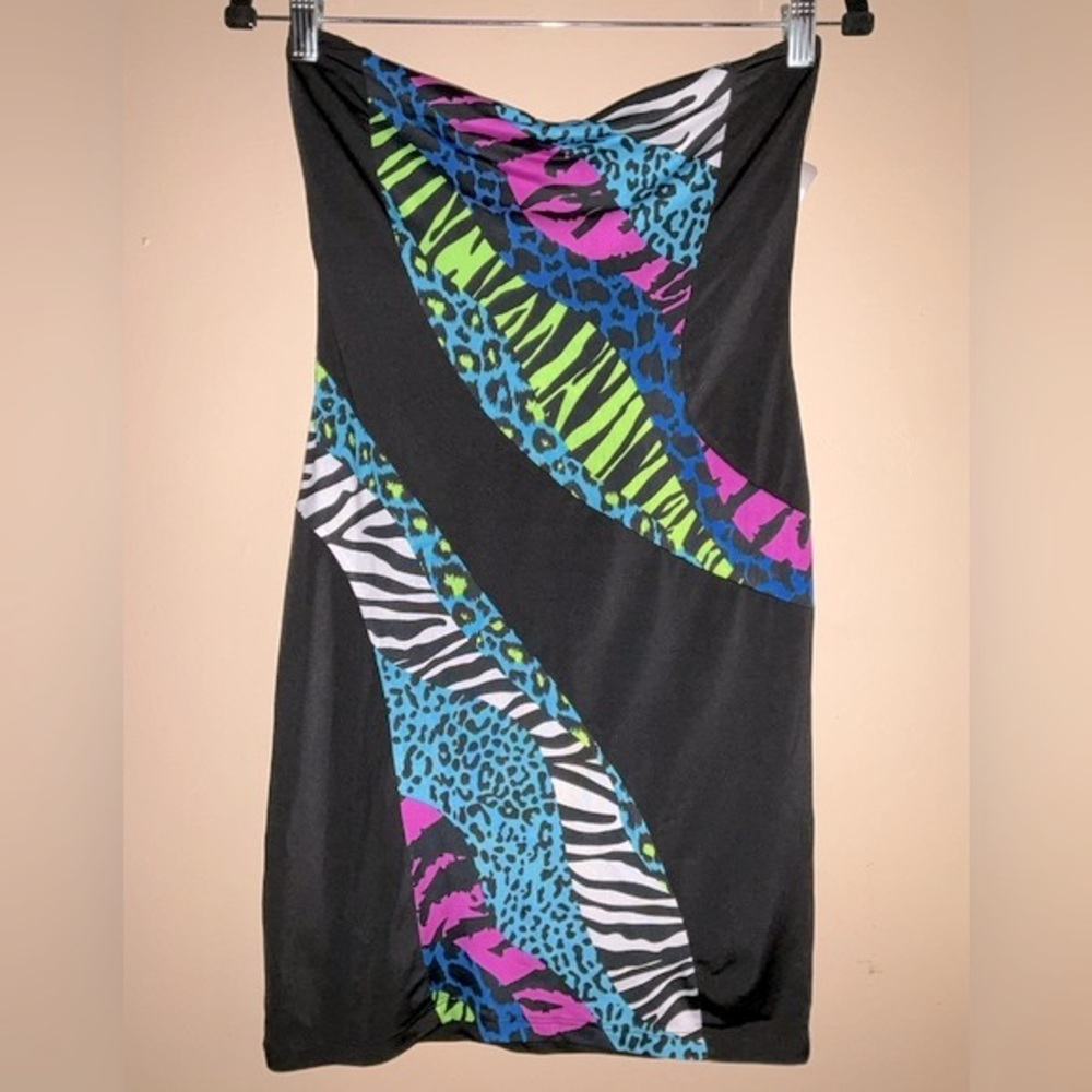 Flamingo: MultiColor Neon Animal Print Mini Tube Dress | Size: L